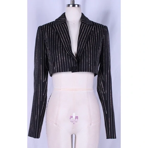 Pinstripe Rhinestone Cropped Blazer - Picture 5 of 6
